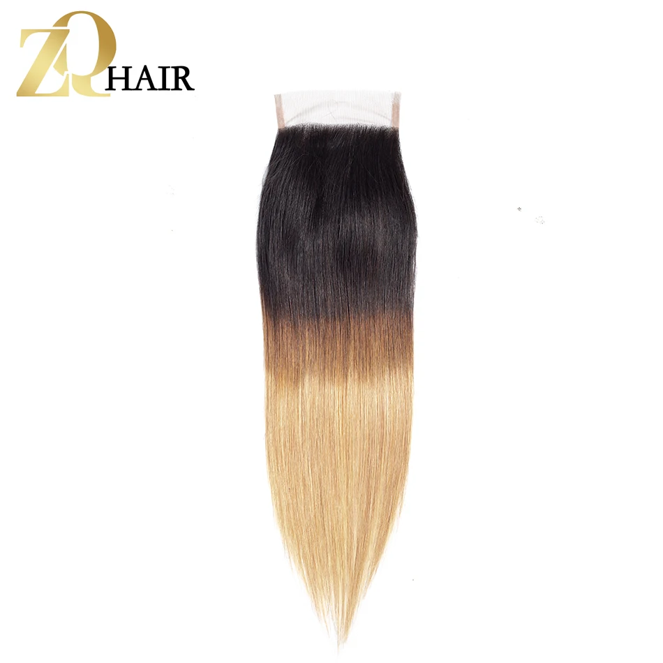 ZQ волосы 4*4 бразильские кружева T1B/4/27 цвет 100% не Реми Прямые Натуральные Волосы Бесплатная/Средняя/три части кружева закрытия бесплатная
