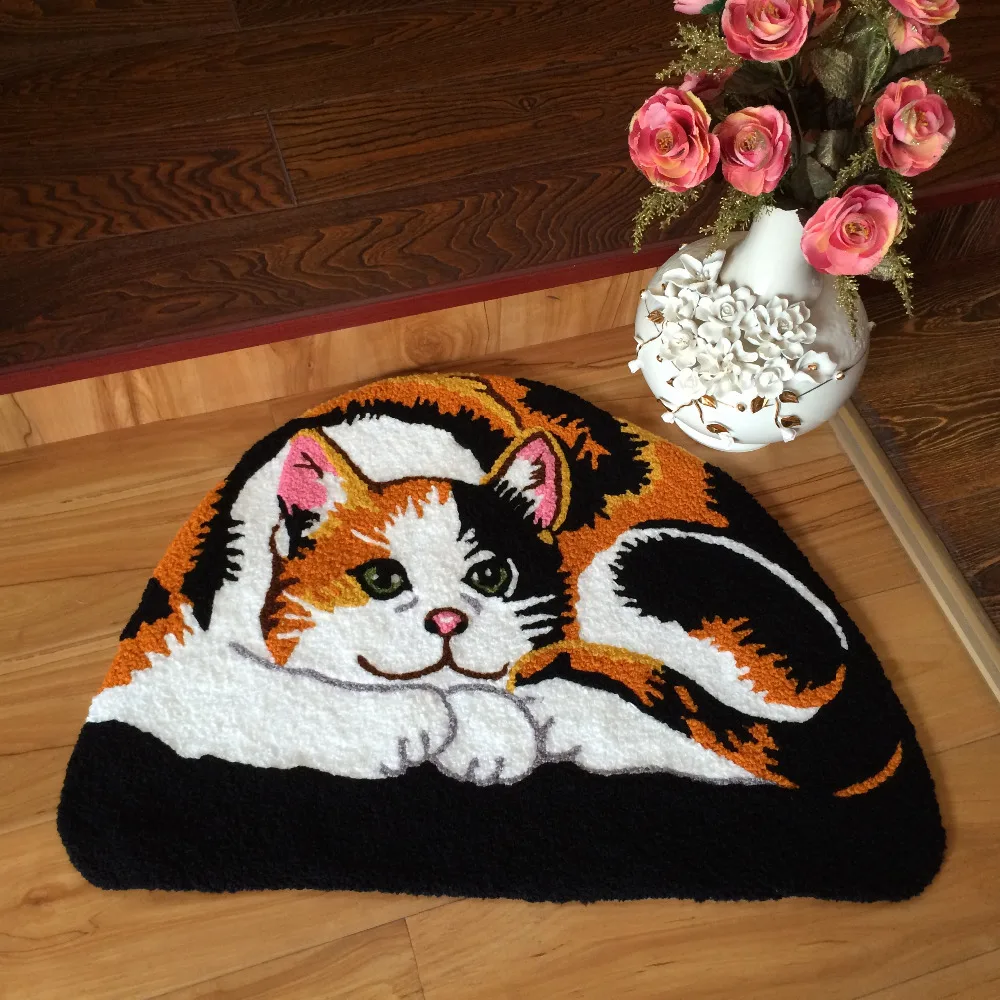 Free shipping Cat Area Rug Black Handmade Rug Animal Rugs for Kids Half