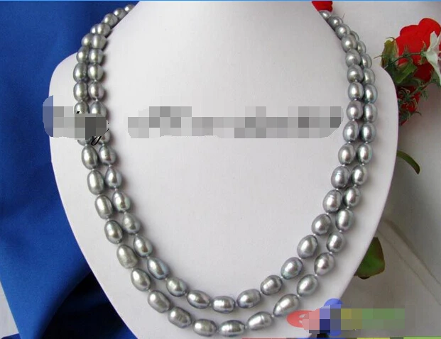 

Long 50" rice 12mm gray freshwater pearl necklace p19Noble style Natural Fine jewe FREE SHIPPING