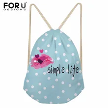 FORUDESIGNS/сумка на шнурке для девочек, сумка на завязках, Пляжная женская сумка для путешествий, сумка для хранения губ, с принтом, рюкзак для подростков, Женский комплект с карманом