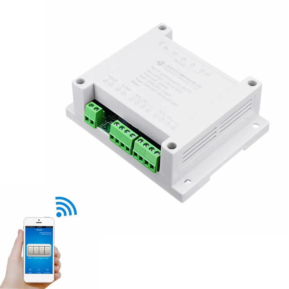 

AC 220V 10A Control Smart Switch Point Remote Relay 4 Channel WiFi Module With Shell