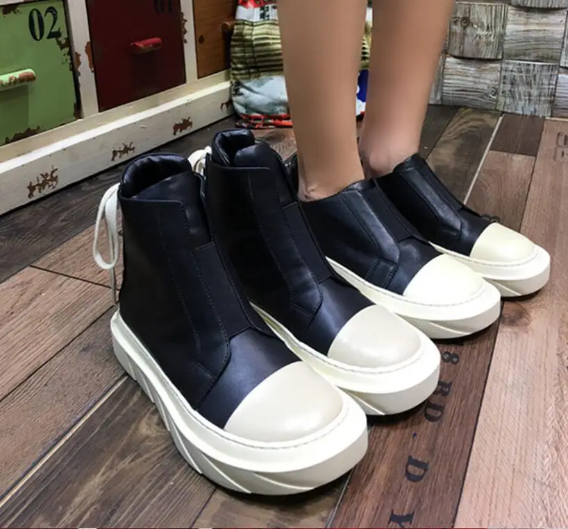 Cuir Bout Bottes Rond Femmes Haut Mode Chaude Chaussures Lacets En Véritable Noir Kaeve Baskets wpHIvzqZ