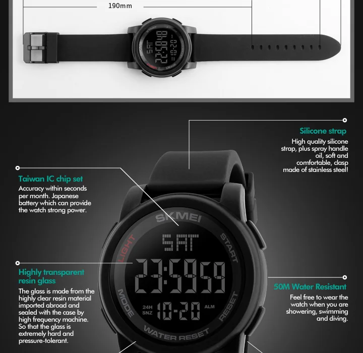 SKMEI люксовый бренд мужские s часы для плавания 50 м светодиодный цифровые спортивные часы мужские модные повседневные часы мужские наручные часы Relogio Masculino