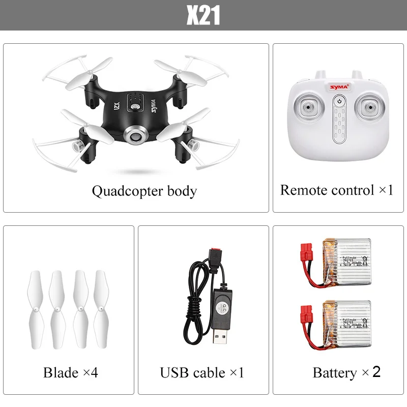 SYMA Offcial X21 Дрон Радиоуправляемый вертолет Радиоуправляемый квадрокоптер мини Дрон Квадрокоптер без камеры дистанционного управления Roy для детей подаренный аккумулятор - Цвет: Black with 2 battery