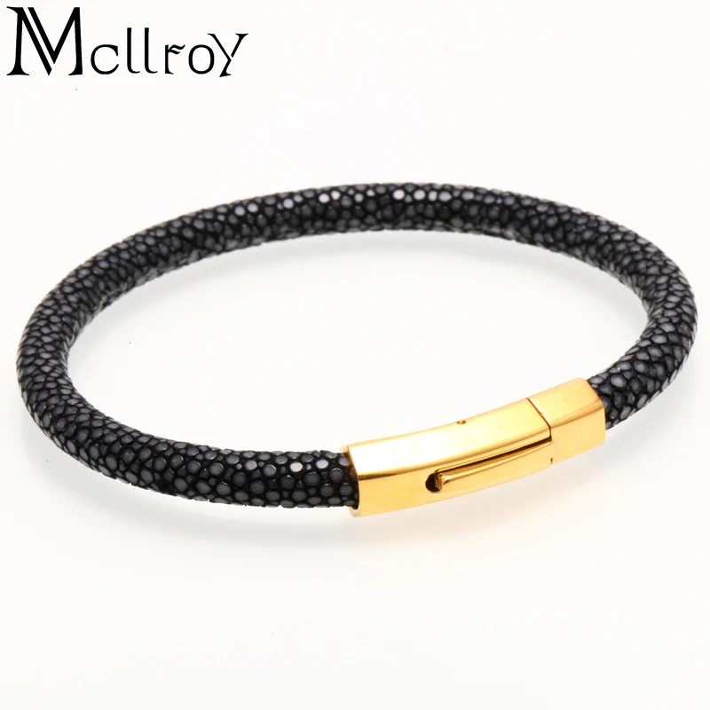 

Mcllroy genuine leather bangle trendy 6mm stingray men rope titanium steel buckle handmade viking bracelets & bangles pulseiras