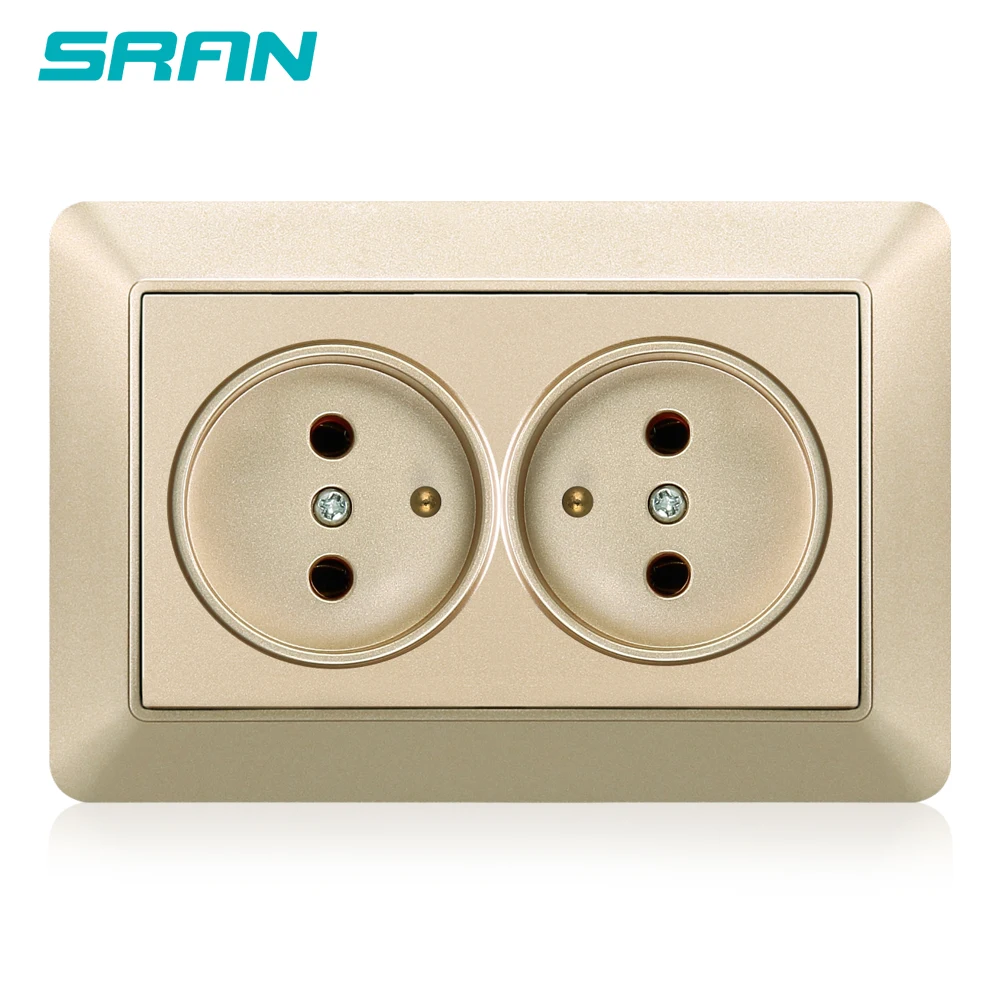 

SRAN French standard double plug wall power pop socket 125*83*17mm new material PC material electric outlet