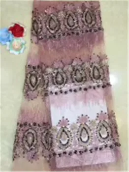 

Bridal french lace fabric beaded african tulle lace fabric tassel lace with sequenc 5 yards per lot net lace fabric for dress .(