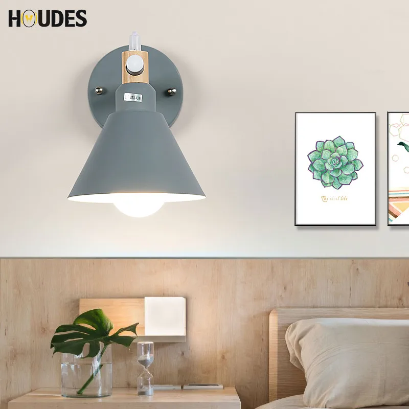 

Nordic simple style Wooden wall lamp bedroom bedside lamp aisle wall lights reading room lighting restaurant lighting E27