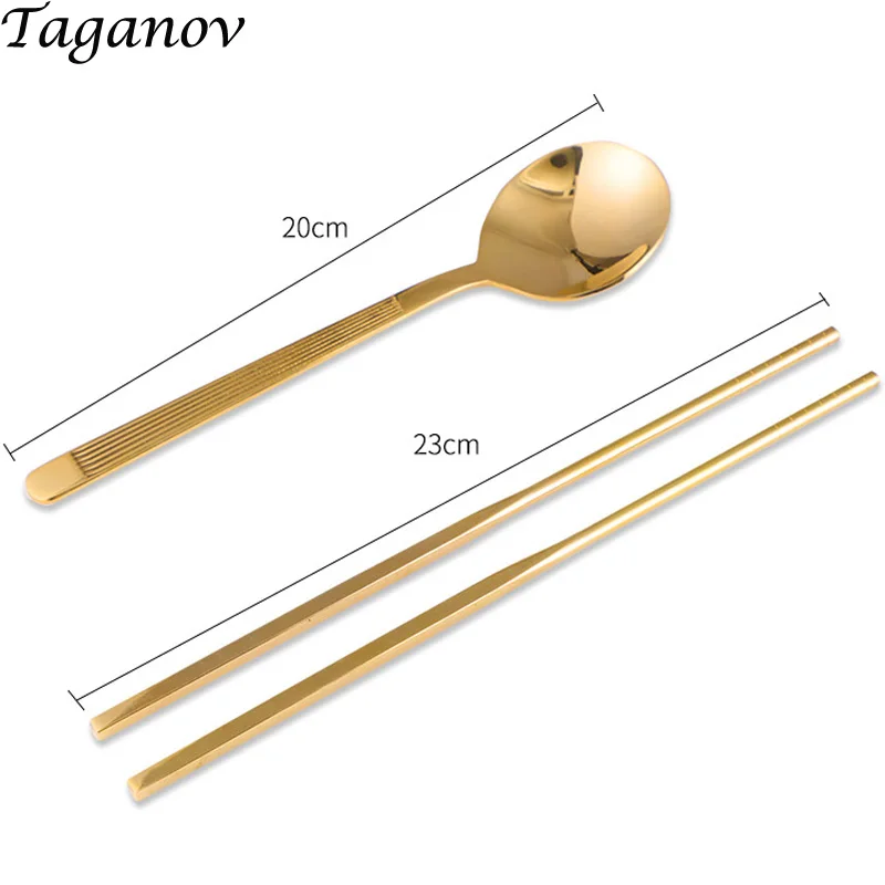 

Cool Color Golden Stainless Steel Pure copper cutlery Kit Korean Adult Students Traditional Chinese Tableware Set home gifts