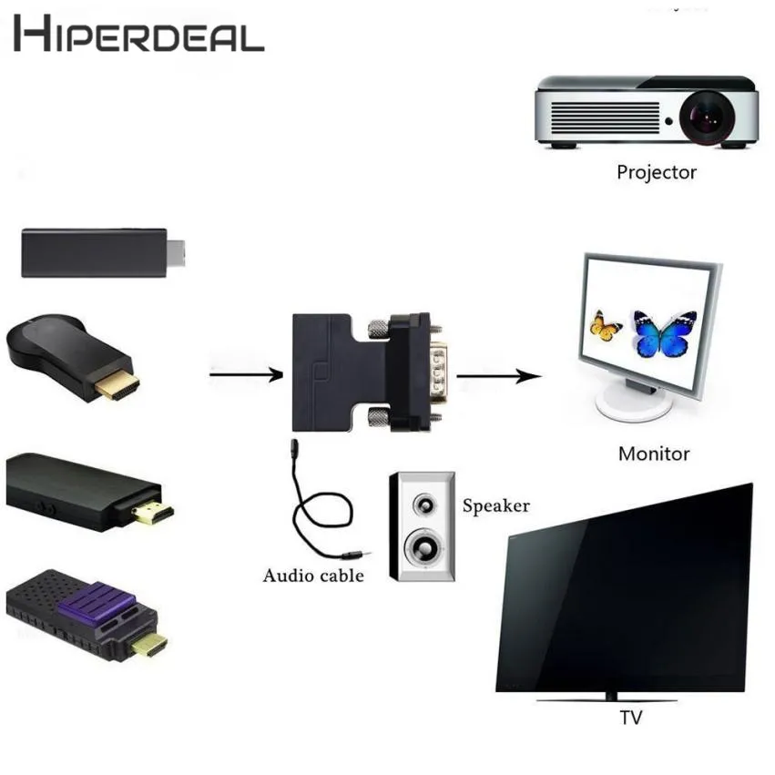 HIPERDEAL Новый 1080P Женский HDMI в VGA Мужской конвертер адаптер ключ с 3 5 мм стерео аудио