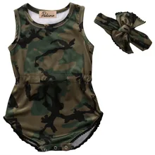 Toddler Baby Girl Clothes Summer Sleeveless Camouflage Cotton Romper Jumpsuit Headband One Pieces Baby Clothes Outfits