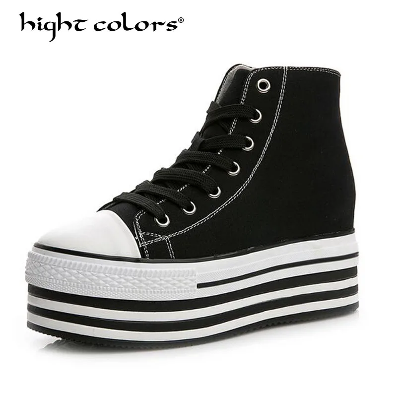 

Spring/Autumn high-top Women Lace Up Casual Shoes New 2019 Cutouts Lace Canvas Shoes Breathable Platform Flat Shoe H953