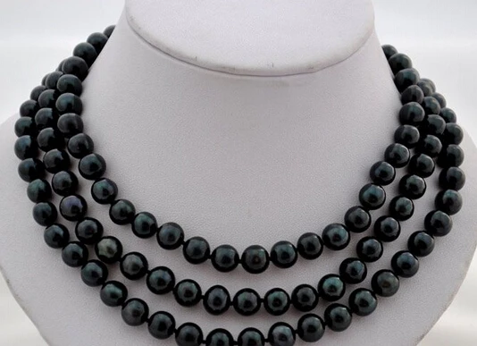 

huij 004902 50" 9mm round black freshwater pearl necklace