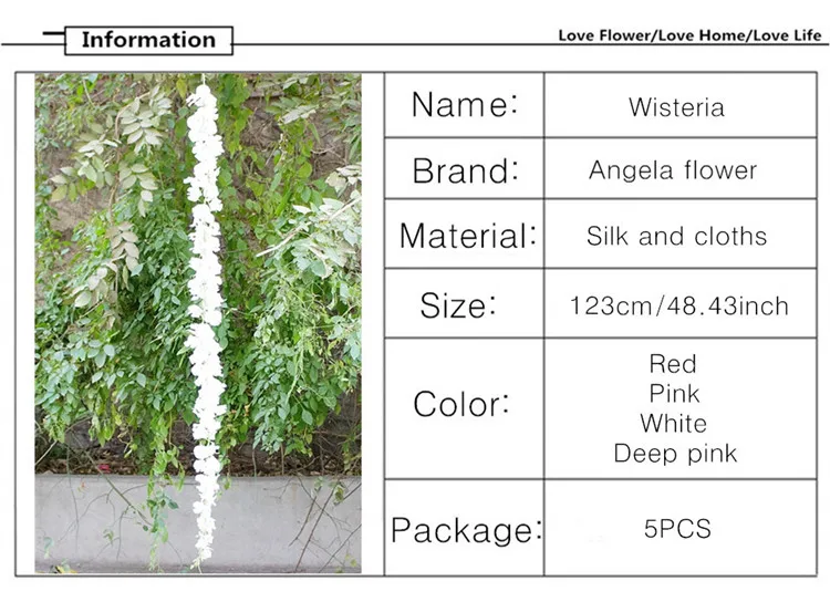 Шелк Глициния 123 см искусственная Цветочная лоза лепестки цветов 140 4 цвета DIY свадебная вечерние сад отель Декор 5 шт./лот wisteria искусственные цветы тычинки цветов декор дома