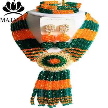 

Majalia Classic Nigerian Wedding African Jewelry Set Army green and Orange Crystal Necklace Bride Jewelry Sets 6CF014