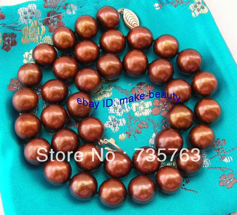 

xiuli 00632 stunning big 11mm round Tahiti coffee freshwater cultured pearl necklace