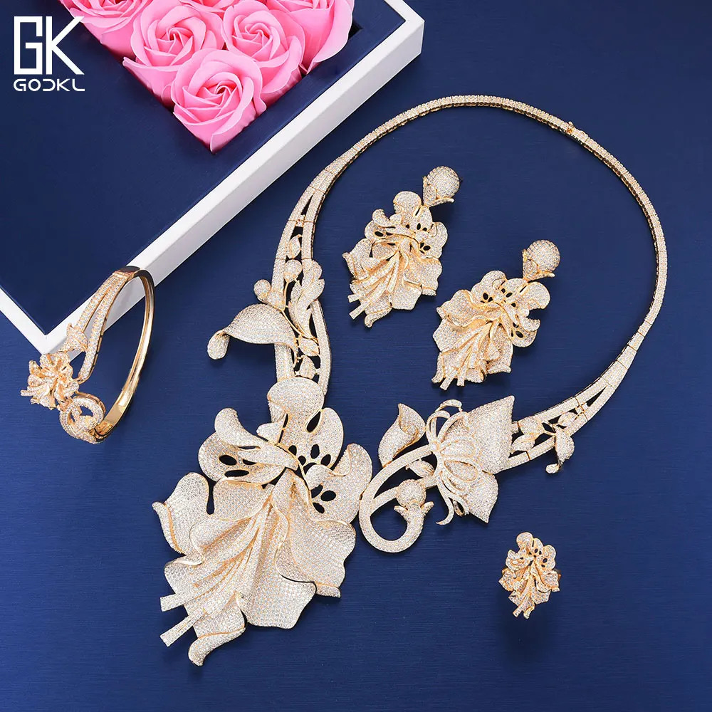 

GODKI Luxury Gold African 4pcs Bridal Zircon Jewelry Sets For Women Party Luxury Dubai Nigeria CZ Crystal Wedding Jewelry Sets
