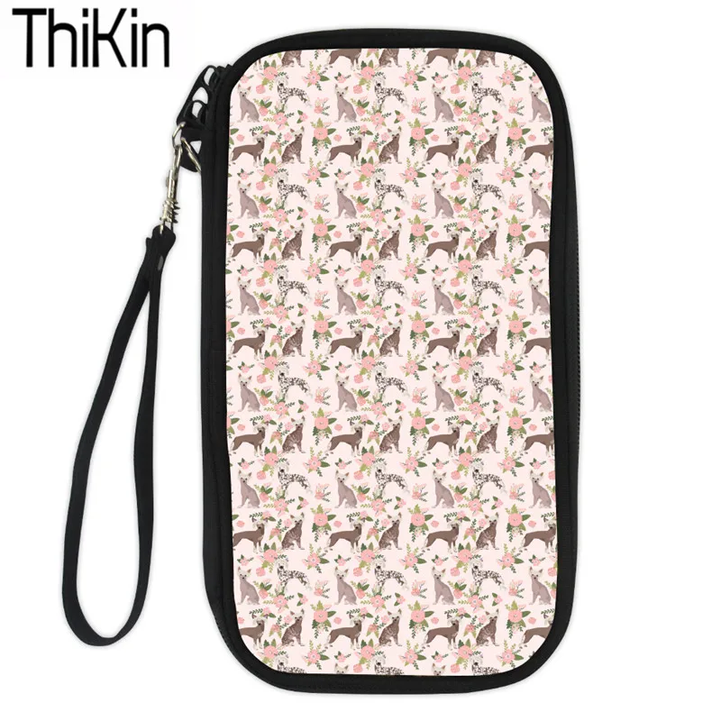 

THIKIN Travel Necessity Card&ID Holders Women Chinese Crested Dog Printing Passport Cover Ladies Long Function Passport Card Bag