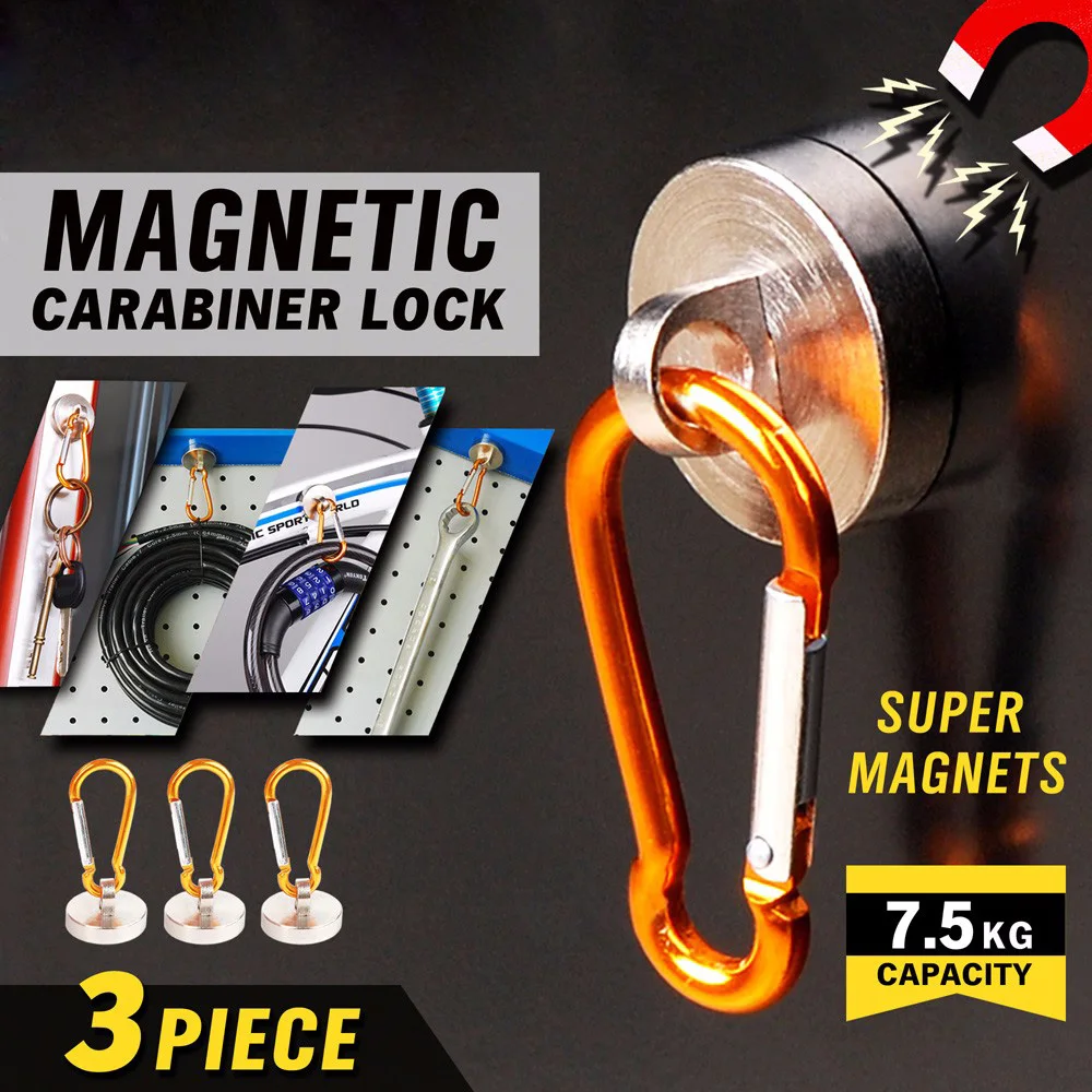 

3pcMagnetic fast hanging Portable Magnetic Key Ring Holder Fast Hanging Buckle Key Indoor Outdoor Chain Cable Carabiner AD1001-2