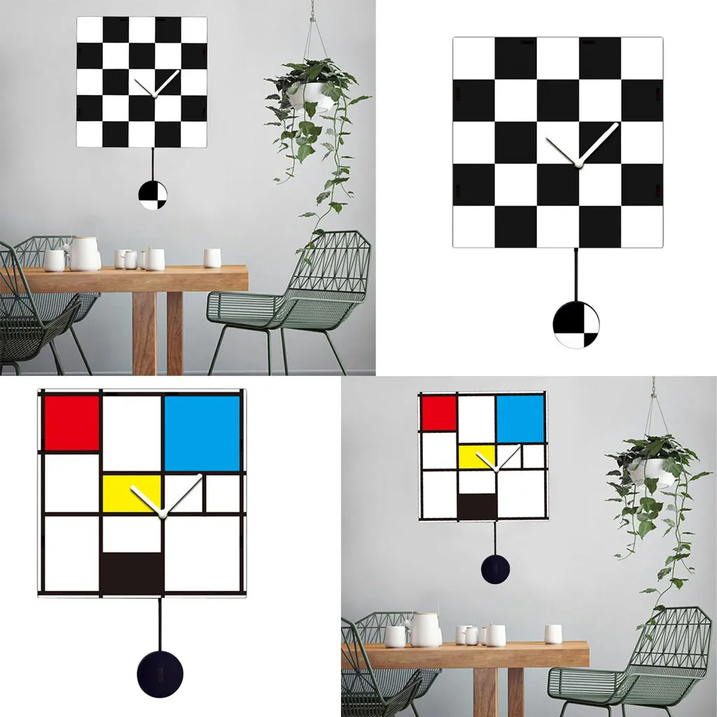 Wooden Grid Design Quartz Wall Clock Decorative Wall Pendulum Clock for Home Office Decoration, 22x33x5cm