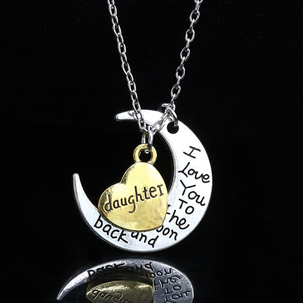 Я люблю вас Резные буквы Луна подвеска «любящее сердце» ожерелье семейные украшения простое ожерелье с подвеской ожерелье из нержавеющей стали