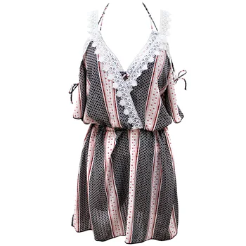 

Sexy 3 piece bikini set with strings pair with chiffon blouse