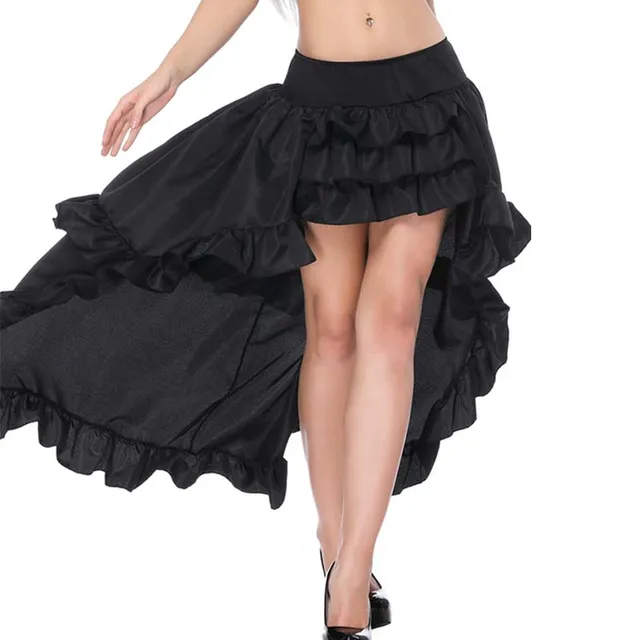 Gothic Skirts Womens Black Ruffles Front Short Back Long Skirt