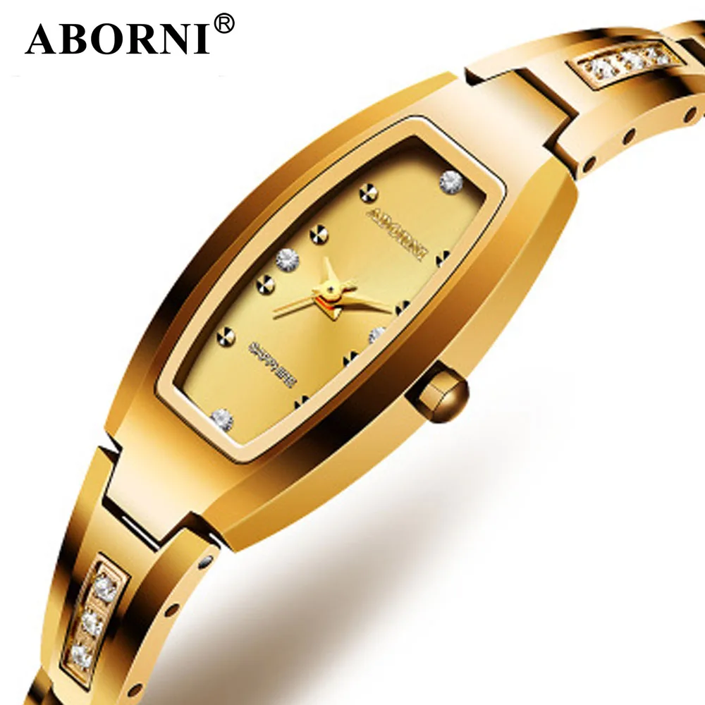 

ABORNI Brand Gold Bracelet Watches Women Luxury Tungsten Steel Quartz Girl Ladies Student Watch Dress Clock relogio feminino