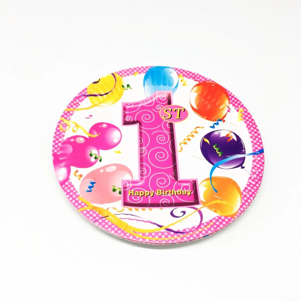 10PCS/LOT GIRLS FIRST BIRTHDAY PLATES DISHES BABY SHOWER PARTY SUPPLIES