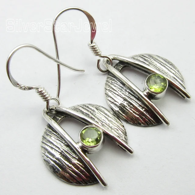 Silver Cut Peridot Earrings 3 1 Cm 8 Grams Tibetan Style Jewelry Silver Cut Peridot Earrings 3 1 Cm 8 Grams Tibetan Style Jewelry