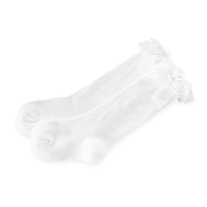 

Solid Girls Kids Knee High Length Socks with Organza Bow Socks