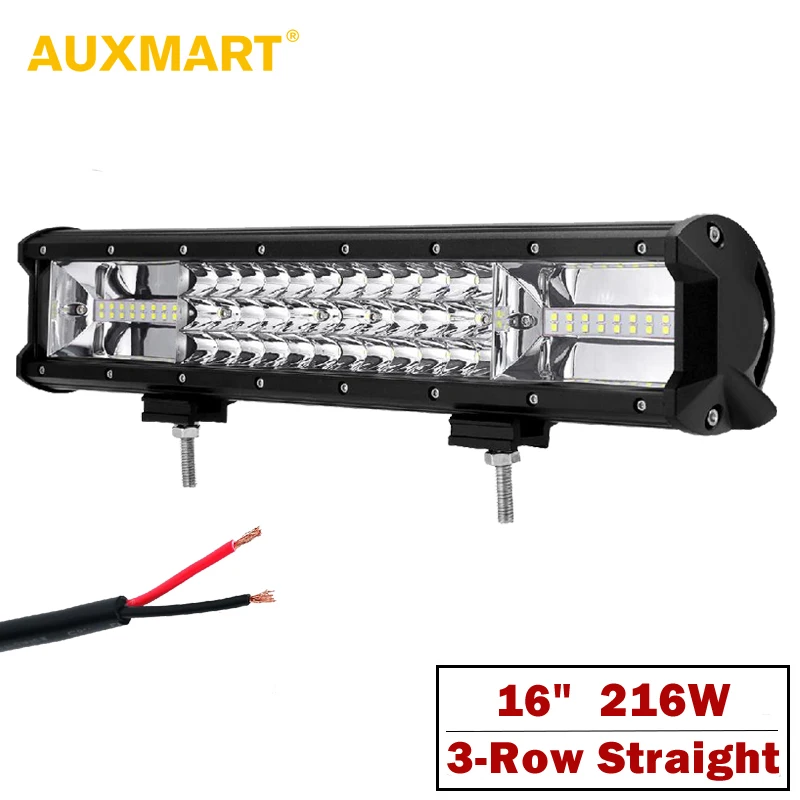 

AUXMART Combo Beam 16'' LED Work Light Bar 216W 3 Row Driving Led Bar Offroad for Car SUV Truck 4WD ATV PickUp Boat RZR 12V 24V