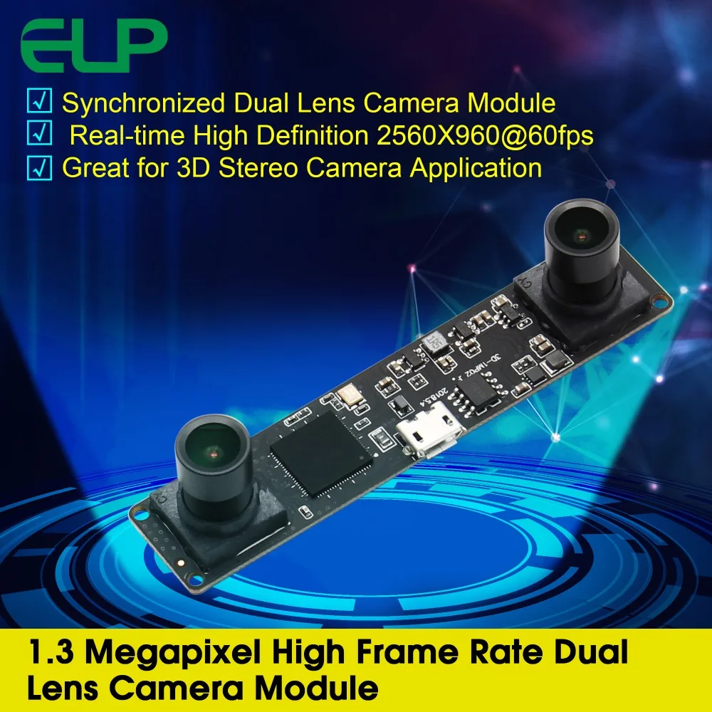 

Synchronization 3D USB 2.0 MJPEG 60fps 1.3MP UVC mini webcam Dual lens Stereo usb camera module board for Android Windows Linux