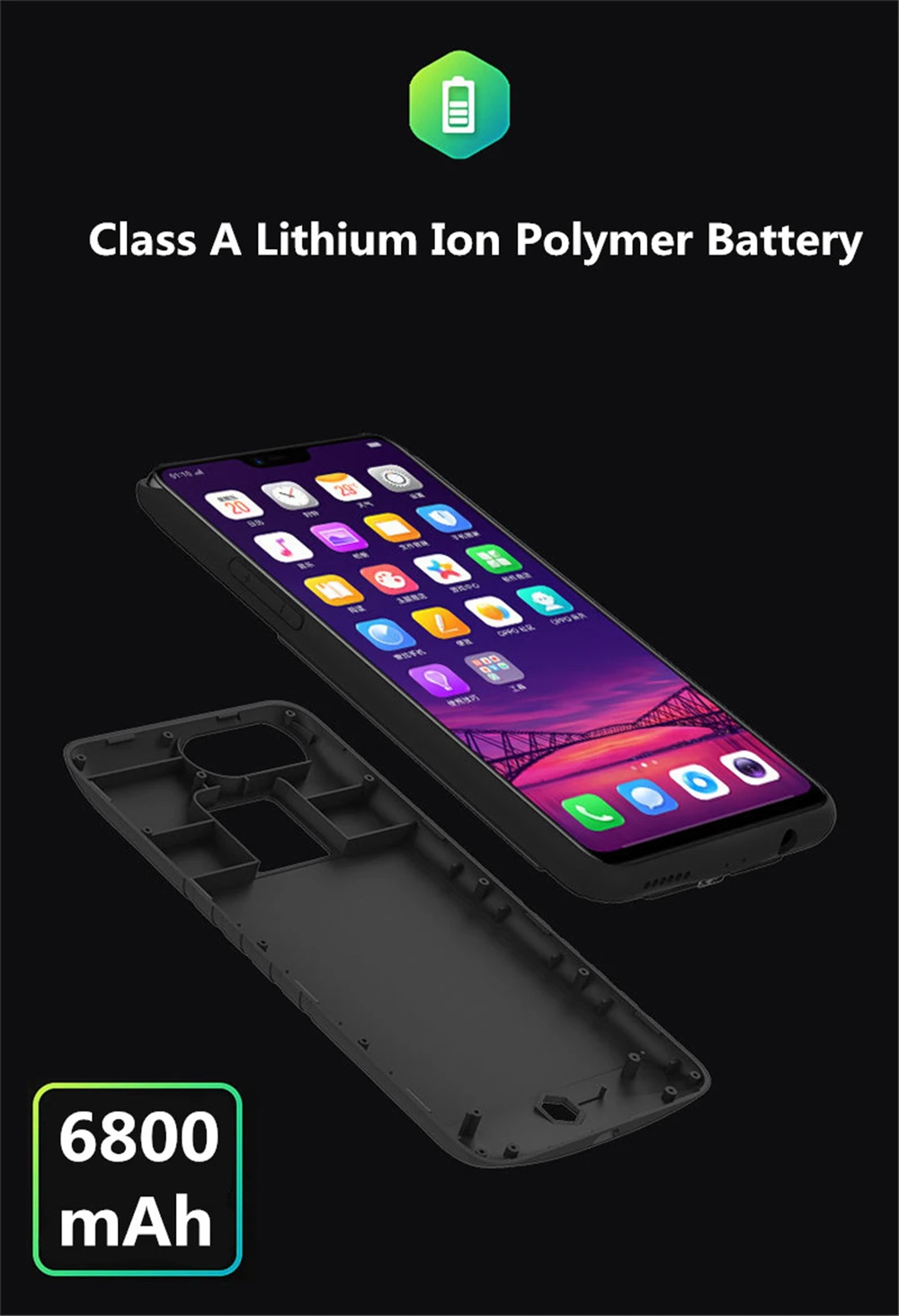 Kqjys 6800mah Case de Carregamento da Bateria Externa para Oppo A7x Case da Bateria Banco de Potência Portátil Carregador de Bateria Cases para Oppo A7x Estojos p/ carregador de bateria 13 Kqjys 6800mah caso de carregamento da bateria