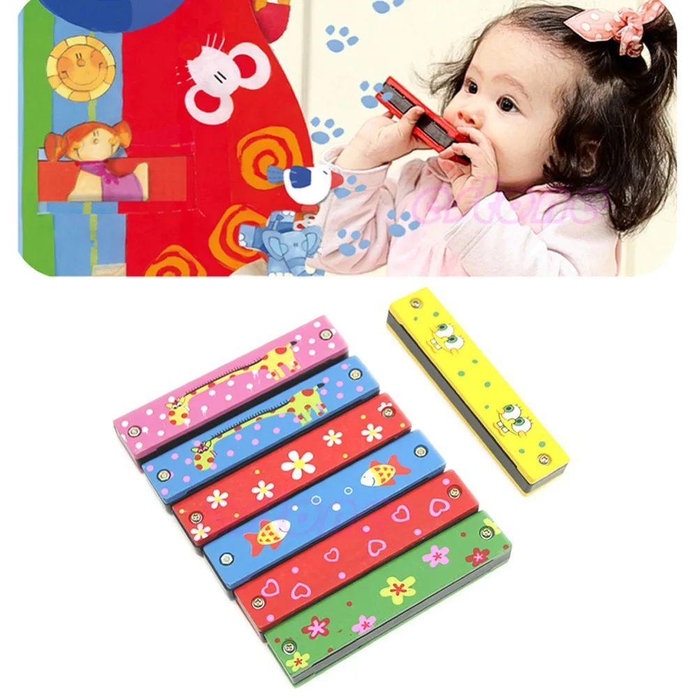 

Wooden Painted Harmonica Children Kids Musical Instrument Educational Music Toy