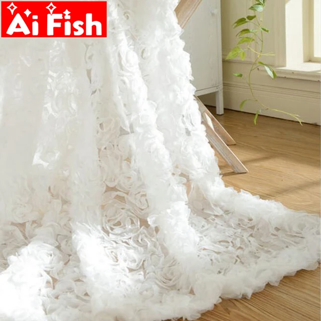 Pastorale Coreano Creativo Pizzo Bianco 3D Rosa Tende Voile Finestra Personalizz Pastorale Coreano Creativo Pizzo Bianco 3D Rosa Tende Voile Finestra Personalizz