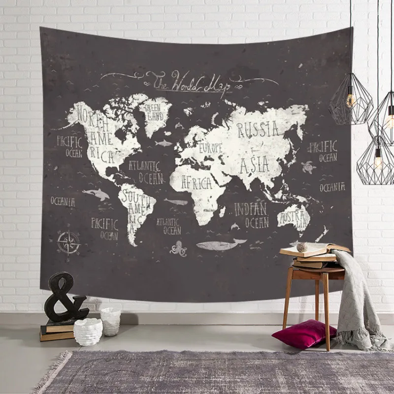 

Polyester Hanging Selling Nordic World Map Printing Tapestry Cloth Leisure Bedroom Decoration Multifunction Background Yoga Mat