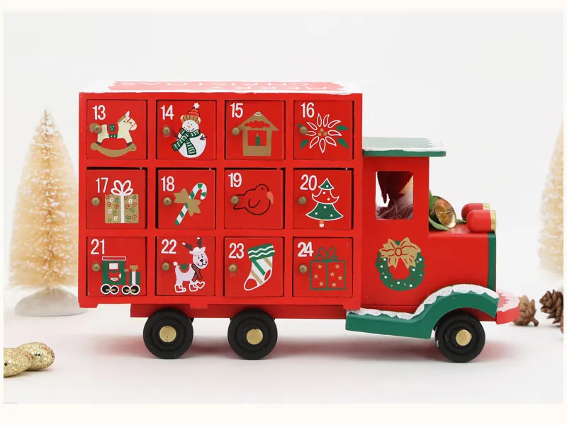 28*18 см Рождественский грузовик деревянный Адвент календарь домашние вечерние настольные вечное оформление календарей Новогодняя Подарочная коробка 24 ящика