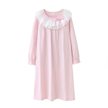 

2018 Floral Girls Sleepwear Dress Cotton Lace Pajamas For Girls Princess Children Tracksuits Girls Nightgown Long Sleeves