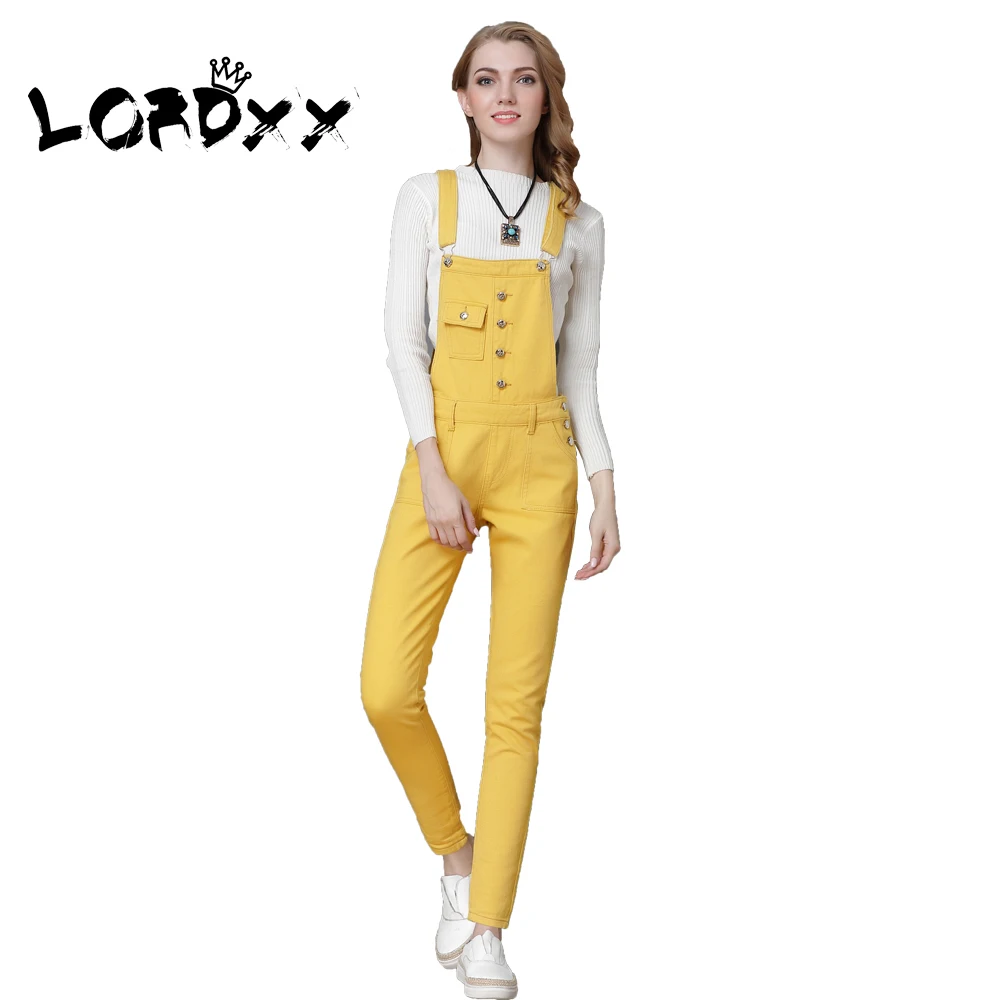 Женский джинсовый комбинезон LORDXX элегантный желтый модель 4XL на лето