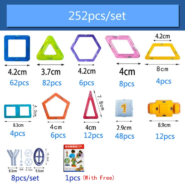 Магнитный конструктор Блоки Игрушки магнитная блок из плиток игрушки для детей развивающие строительство игрушечные кирпичи для малышей - Цвет: 252pcs PE Bag