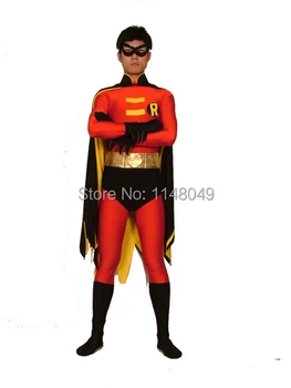 

Free Shipping Robin Spandex Costume Batman Superhero Costume with Cape