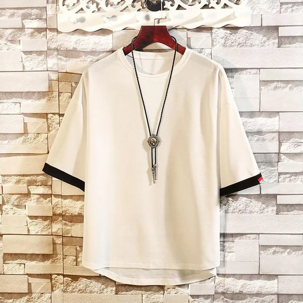

Men's Large Size Loose Solid Short Sleeve O-Neck T Shirts Tops Blouse More Colors Skateboard Tee Boy Hip hop Tshirt Tops