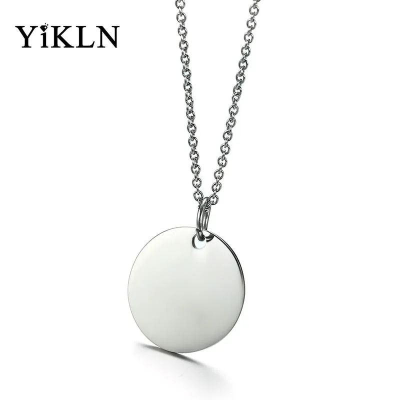 

YiKLN Brand Simple Glossy Pendant Tag Necklace Silver Color Stainless Steel Men's Circular Tag Can Be Lettering Colar JPN926