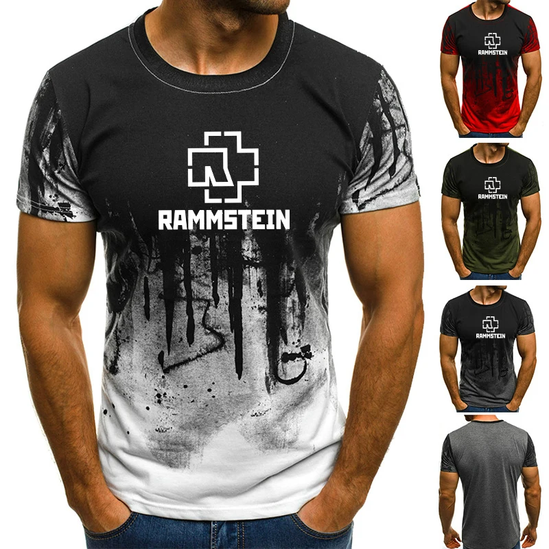 

Rammstein Print Camuflagem T shirts Casual Short Sleeve Tee For Men