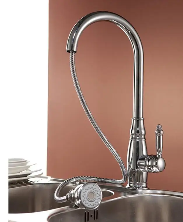 European-style all-copper kitchen black spring faucet telescopic double-outlet sink pulling faucet free shipping European-style all-copper kitchen black spring faucet telescopic double-outlet sink pulling faucet free shipping