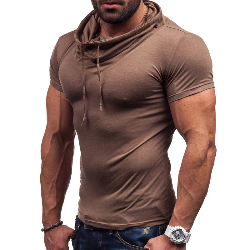 MarKyi, Мода, короткий рукав, с капюшоном, футболка для мужчин, хорошее качество, европейский размер, Мужская футболка, облегающая, gymwear