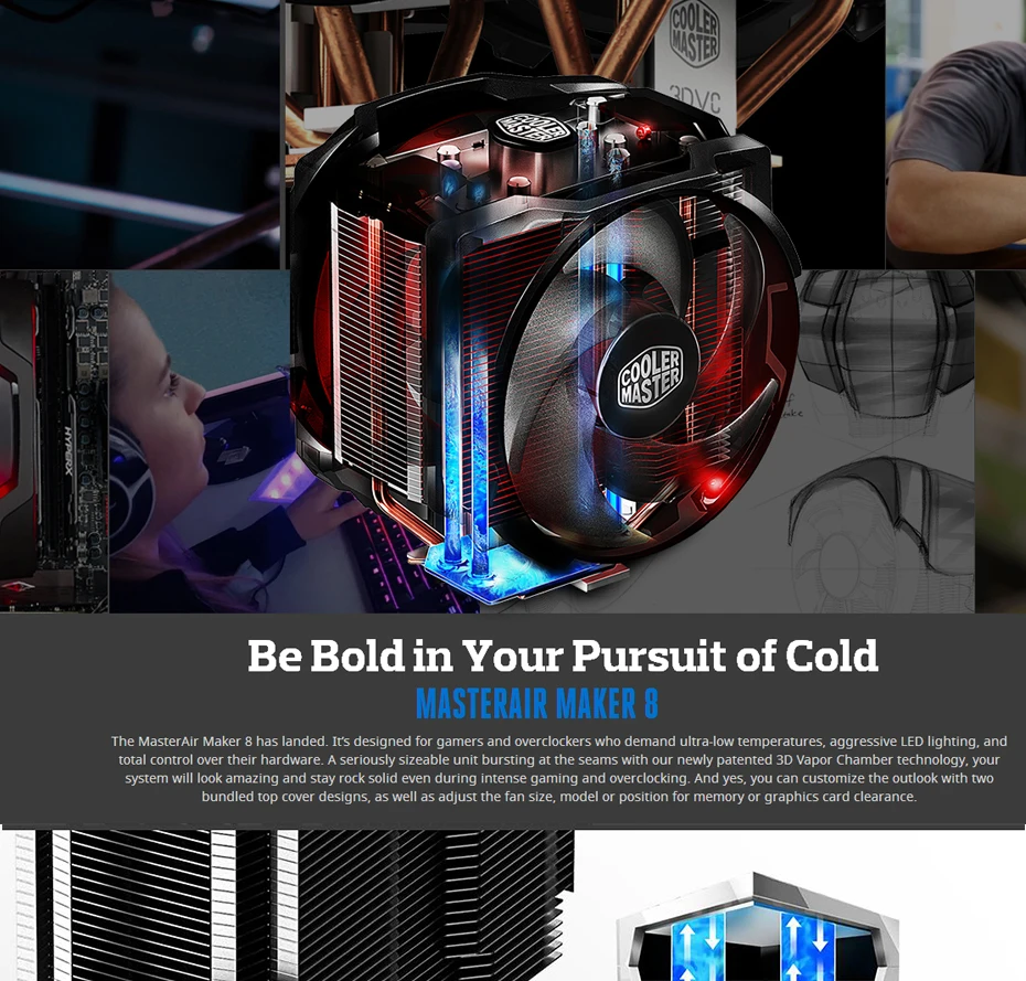 Cooler Master MAKER8 TDP250W кулер для процессора 8 медных тепловых трубок двойной 14 см вентилятор охлаждения процессора светодиодный высококачественный игровой кулер радиатор вентилятор для ПК