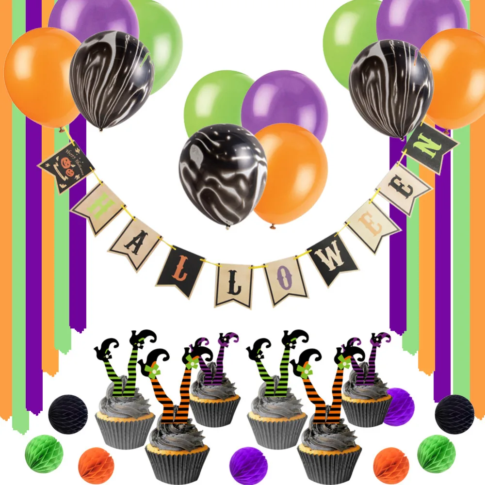 Halloween Decorations Set Paper Banner Balls Witch Legs Feet