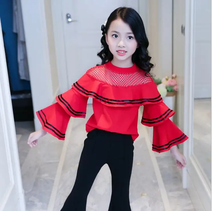 

2018 Korean style girls ruffles shirt fashion autumn spring cotton girls blouse 4-9t A387
